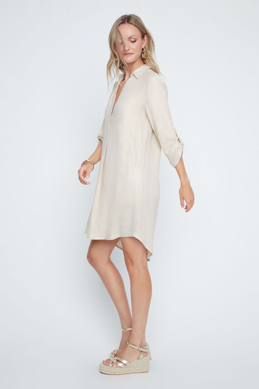 RENUAR DRESS V-NK W/BUTTON DET