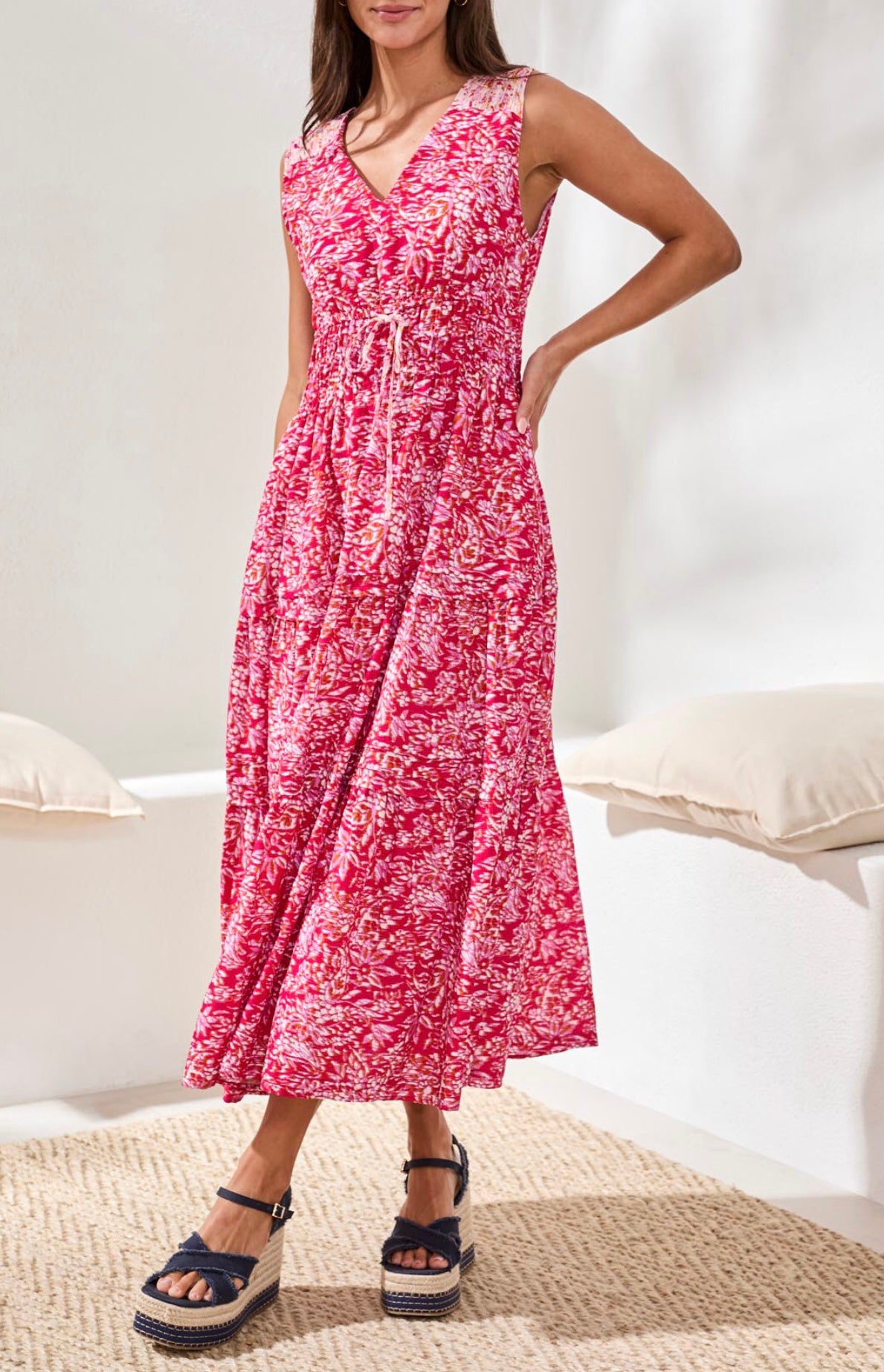 TRIBAL SLEEVELESS DRESS TIE WAIST