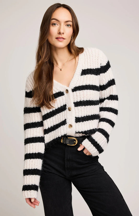 GF BUTTON FRONT STRIPED CARDIGAN