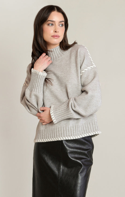 BLACK TAPE SWEATER with STITCHED DETAIL