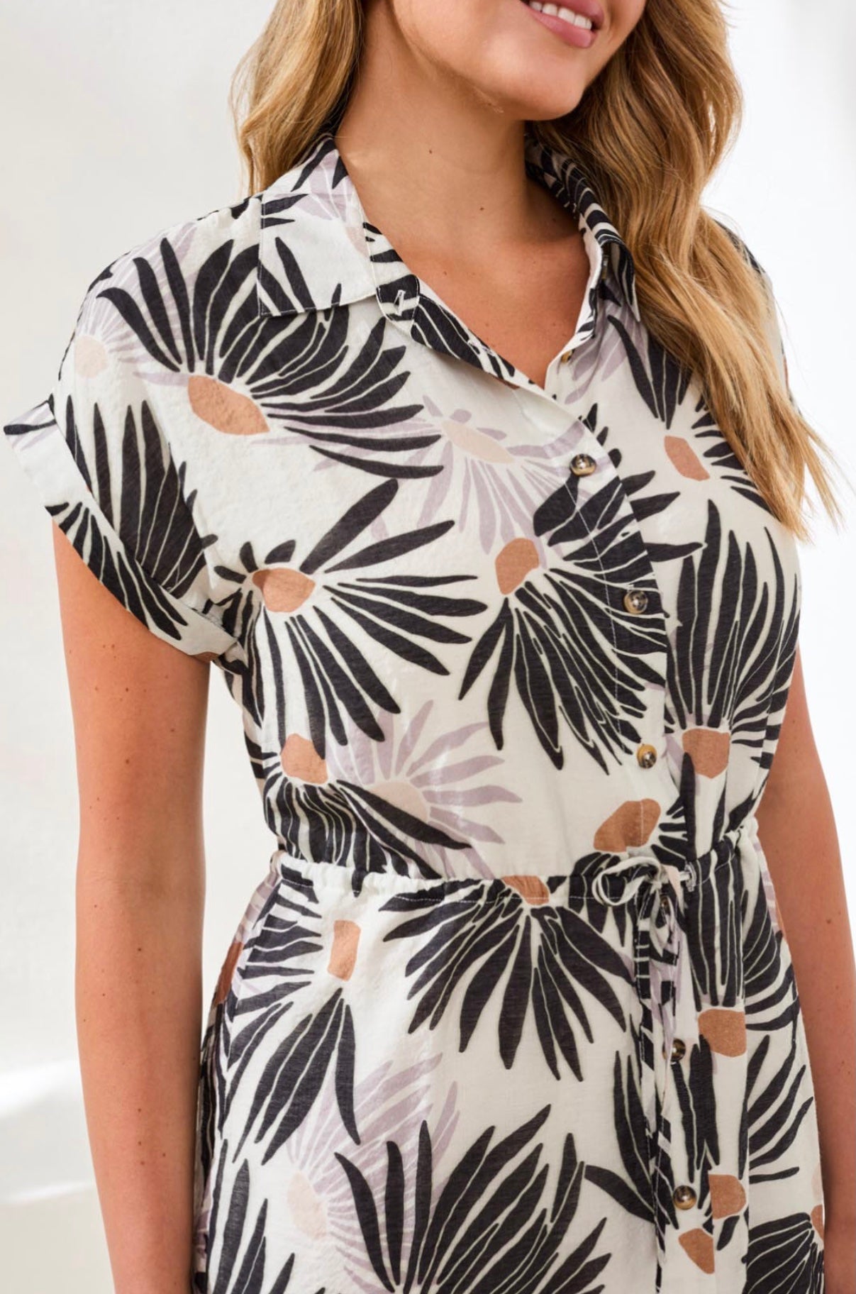 TRIBAL SHIRT DRESS W/WAIST DRA