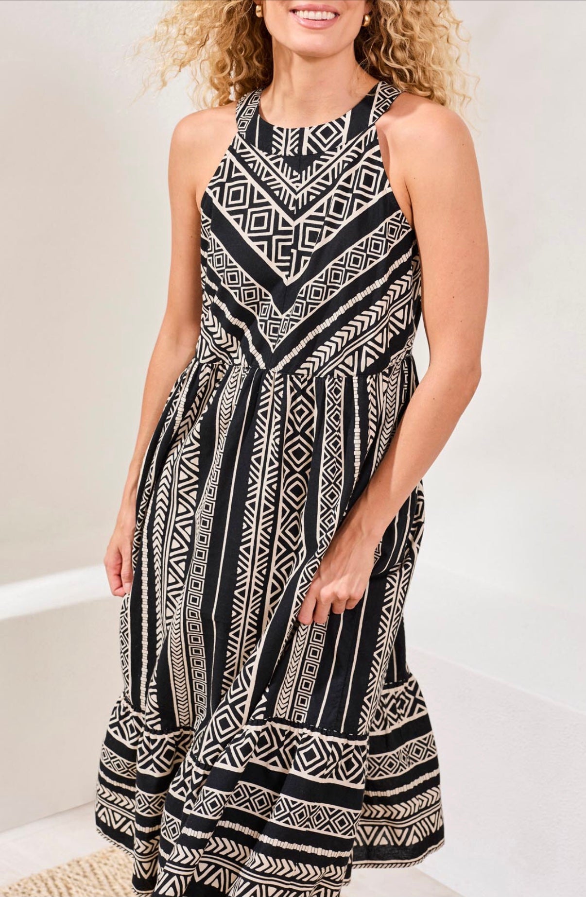 TRIBAL MIDI HALTER DRESS
