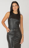 BLACK TAPE FAUX LEATHER BODYSUIT