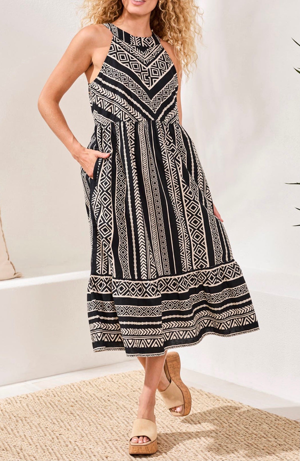 TRIBAL MIDI HALTER DRESS