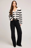 GF BUTTON FRONT STRIPED CARDIGAN