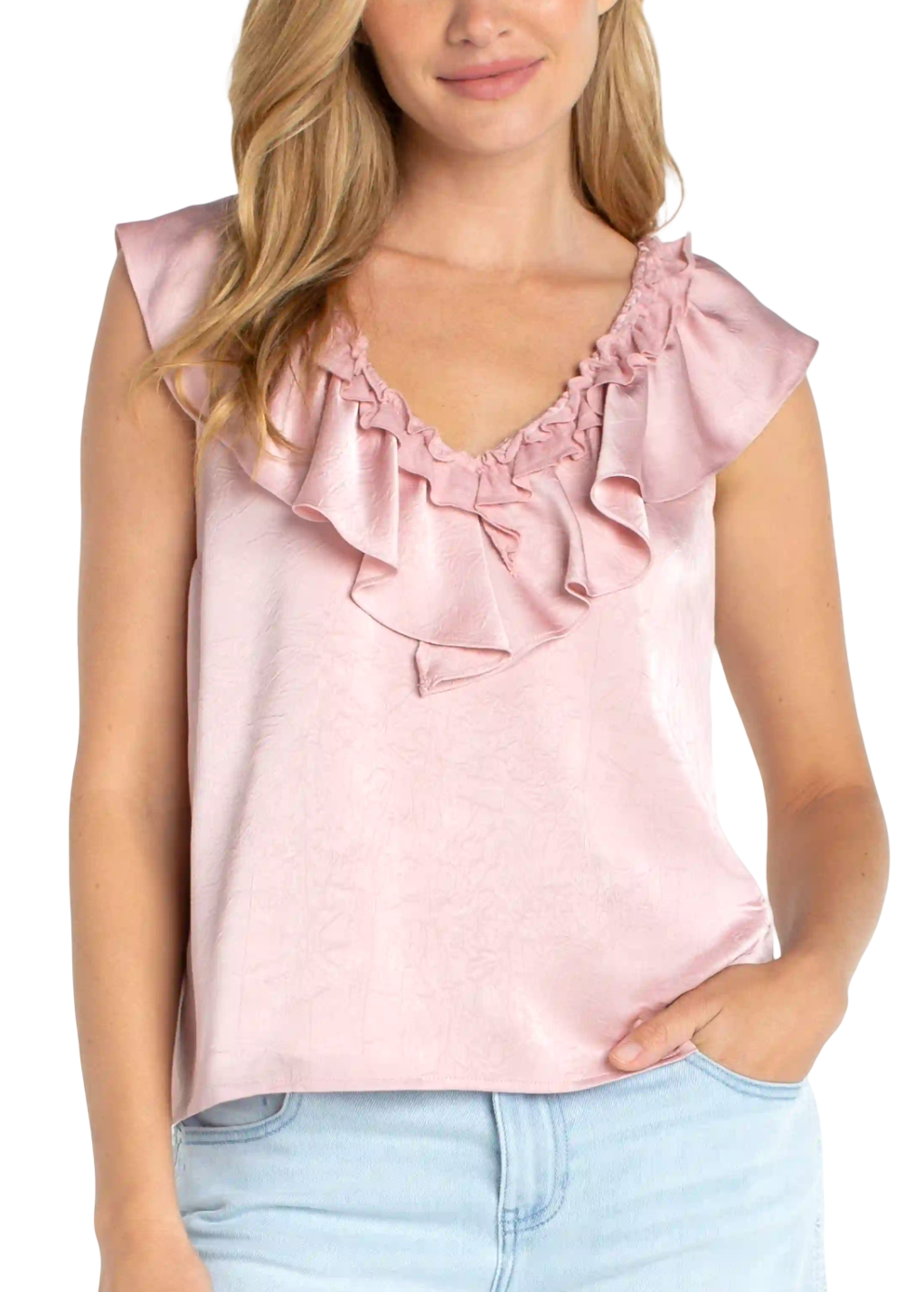 LIVERPOOL RUFFLED SLEEVLESS TOP
