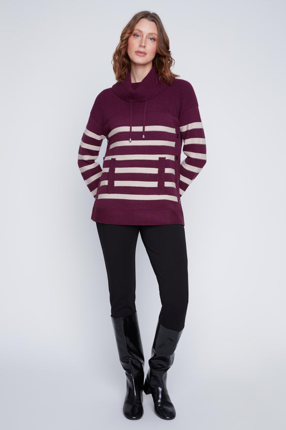 CYC STRIPED COWL NK SWEATER