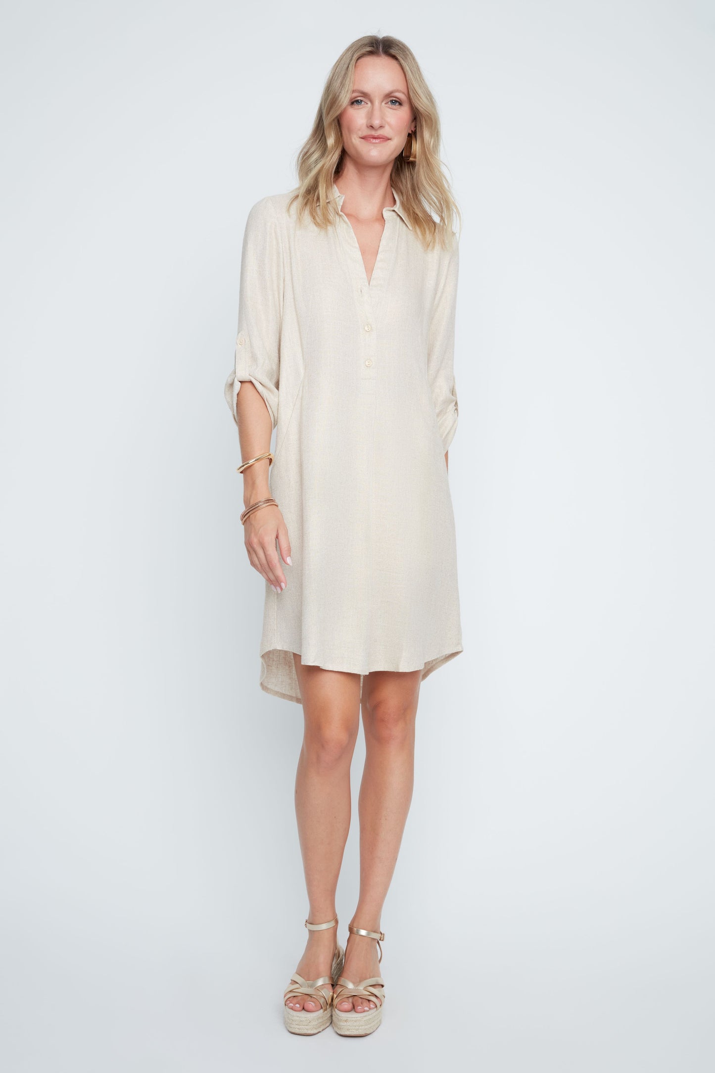 RENUAR DRESS V-NK W/BUTTON DET
