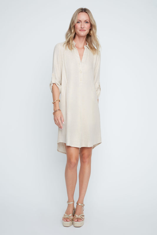 RENUAR DRESS V-NK W/BUTTON DET