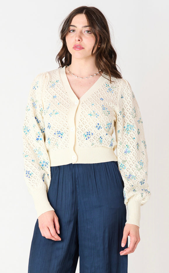 BLACK TAPE POINTELLE CARDIGAN