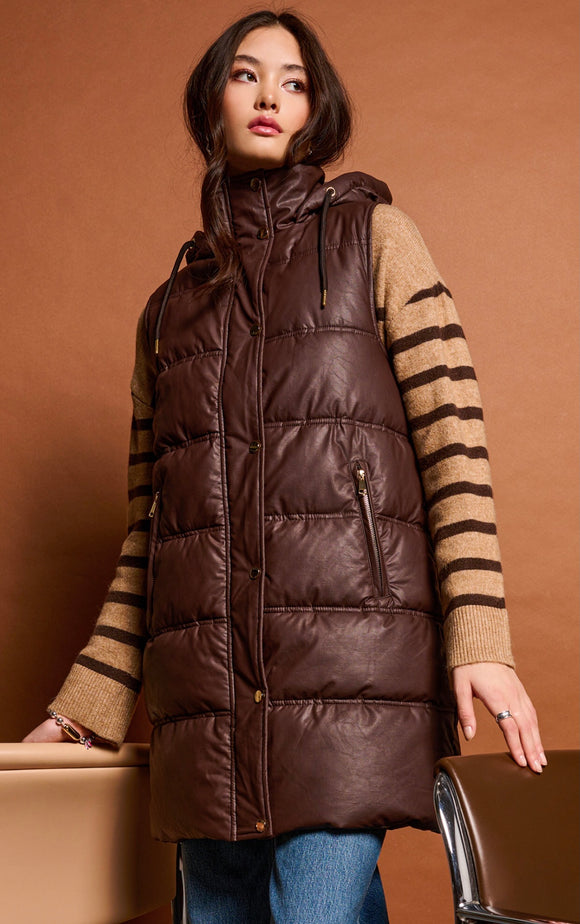 DEX FAUX LEATHER PUFFER OUTERWEAR VEST