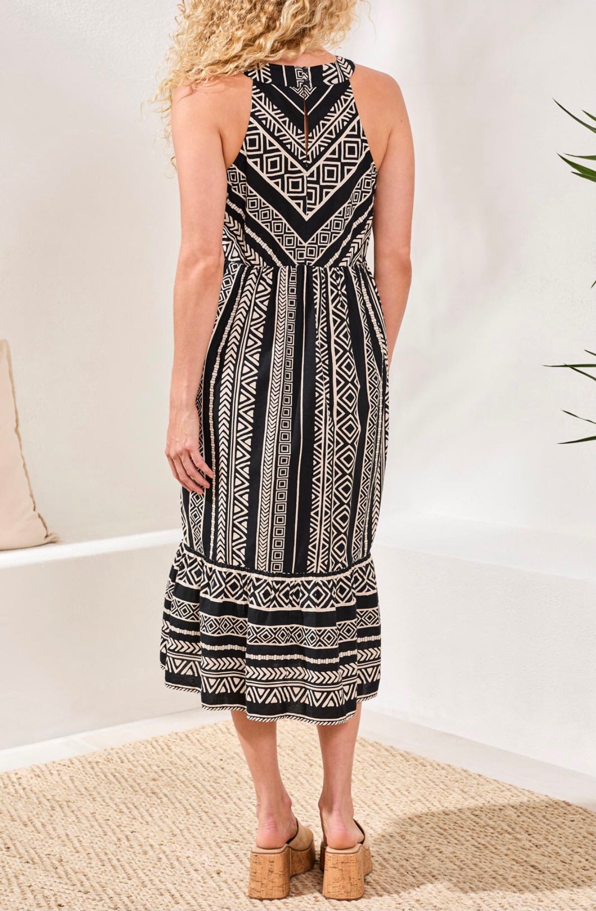 TRIBAL MIDI HALTER DRESS