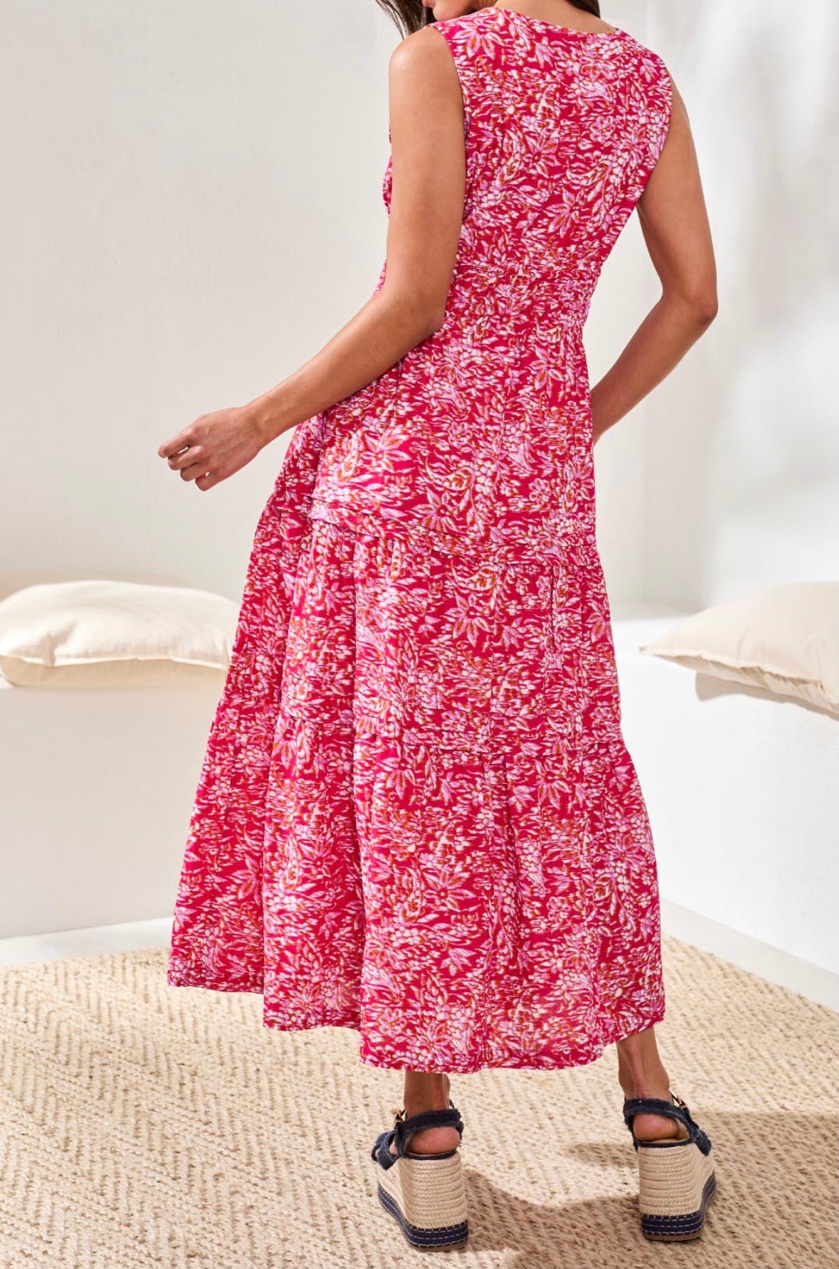 TRIBAL SLEEVELESS DRESS TIE WAIST