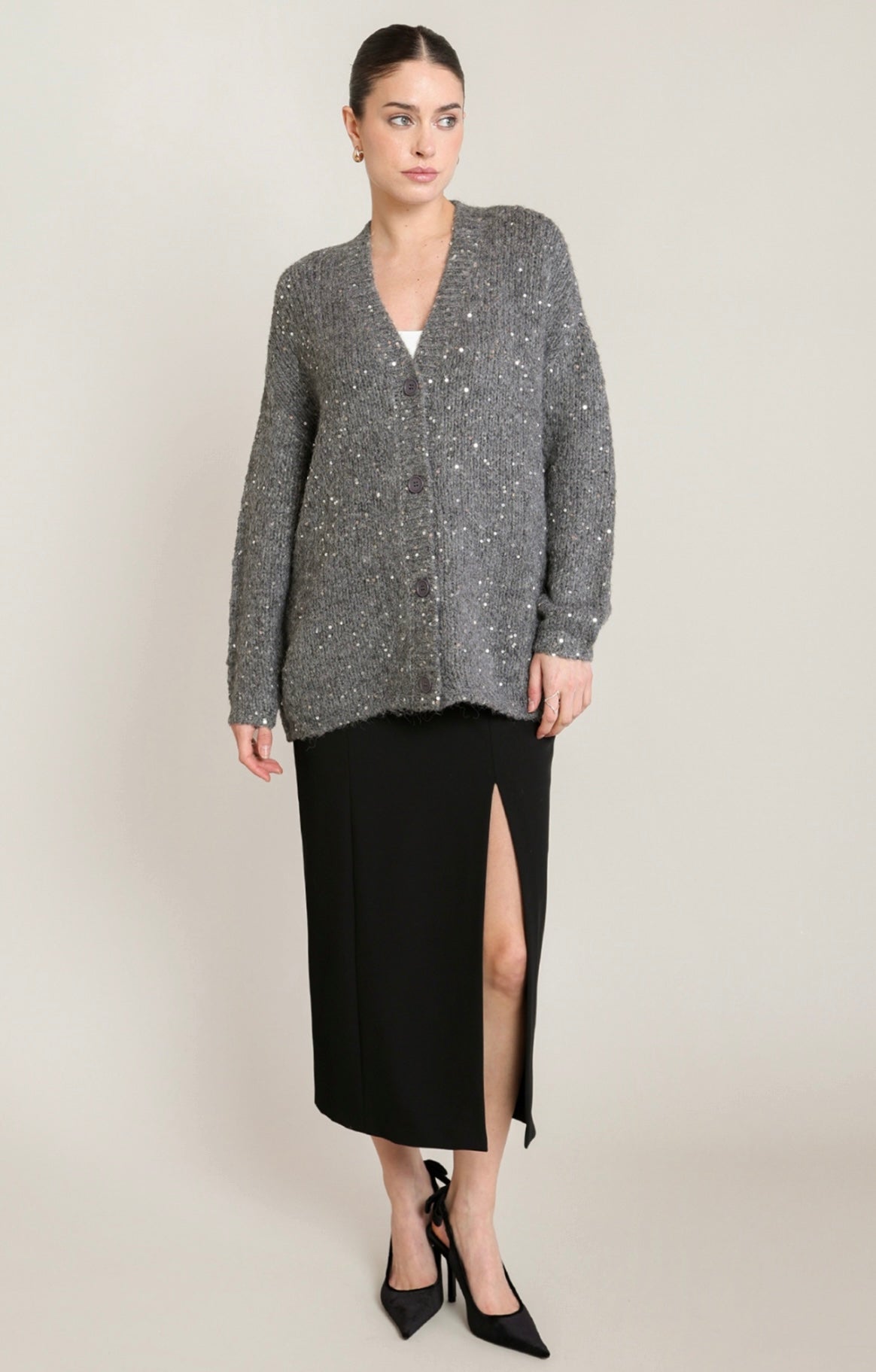 BLACK TAPE CARDIGAN SEQUIN DETAIL