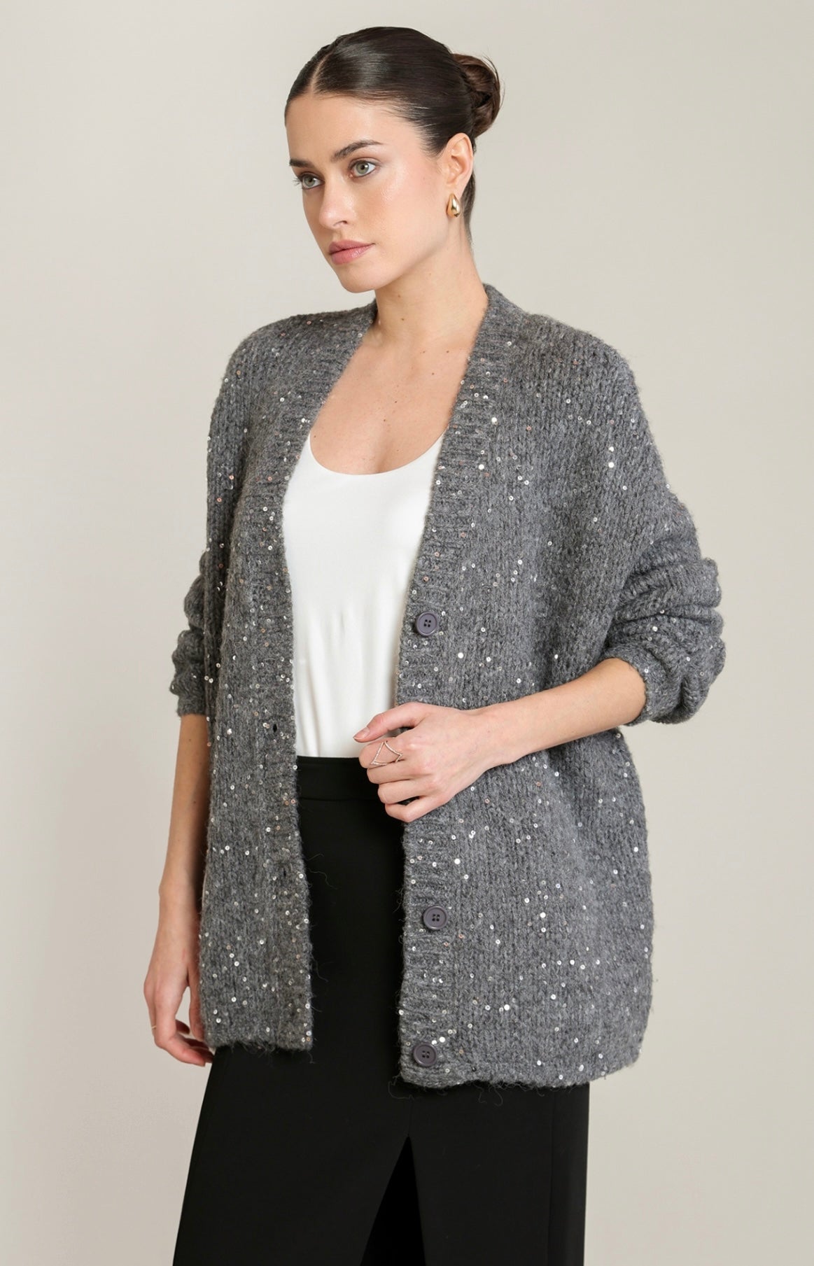 BLACK TAPE CARDIGAN SEQUIN DETAIL